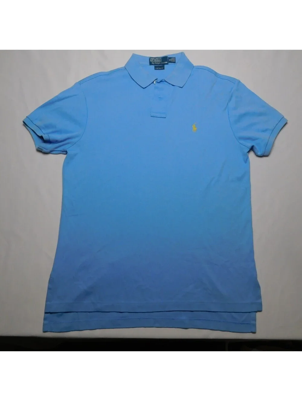 Polo Ralph Lauren Shirt Mens Medium M Blue Custom Fit Yellow Pony Cotton Polo